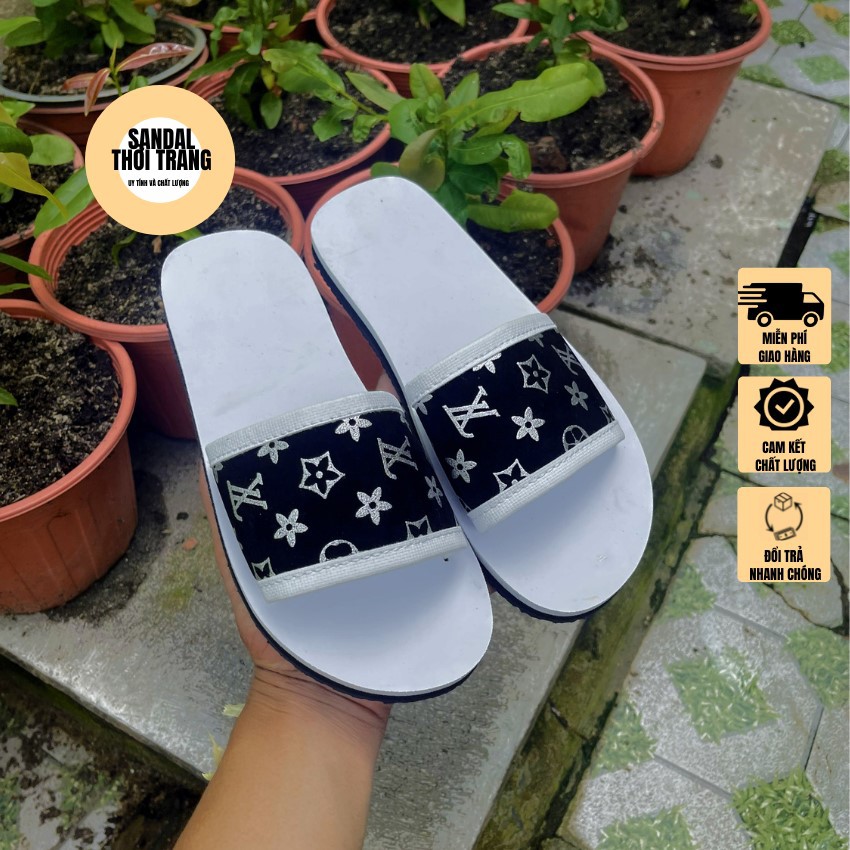 Dép quai ngang nữ nam, SANDALTHOITRAN sandal quai ngang đi học, đi chơi VL Trắng/Đen, sandal đồng nai full size 30-44