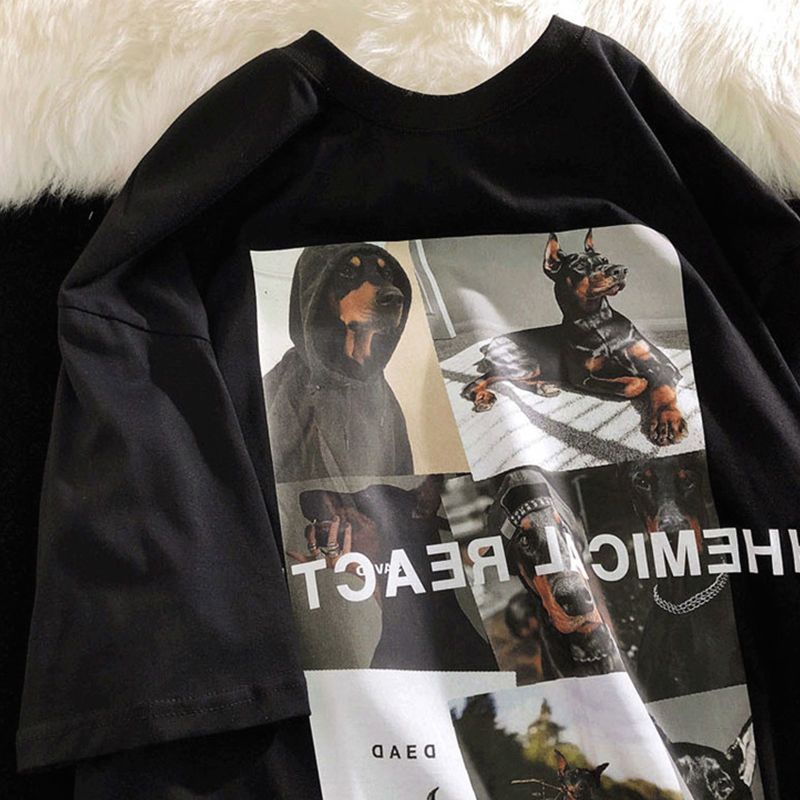 Áo Thun Tay Ngắn Cổ Tròn Dáng Rộng In Họa Tiết Phong Cách Đường Phố Mỹ Cá Tính Dành Cho Nam Nữ