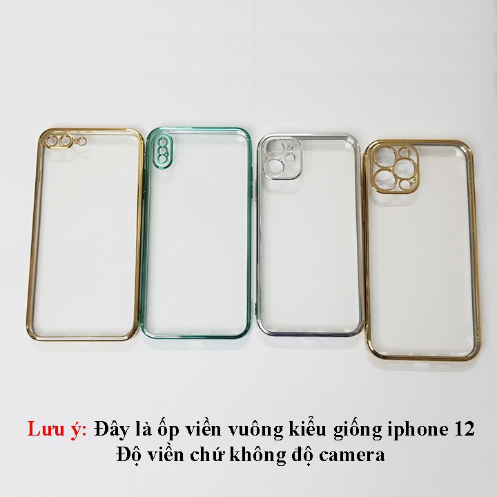 Ốp iphone - Ốp Lưng Trong Dẻo Giả Viền Vuông Mạ Màu iphone 7 Plus 8 Plus X, Xs max, 11, 11 Pro 11 Pro Max 12 12 Pro Max