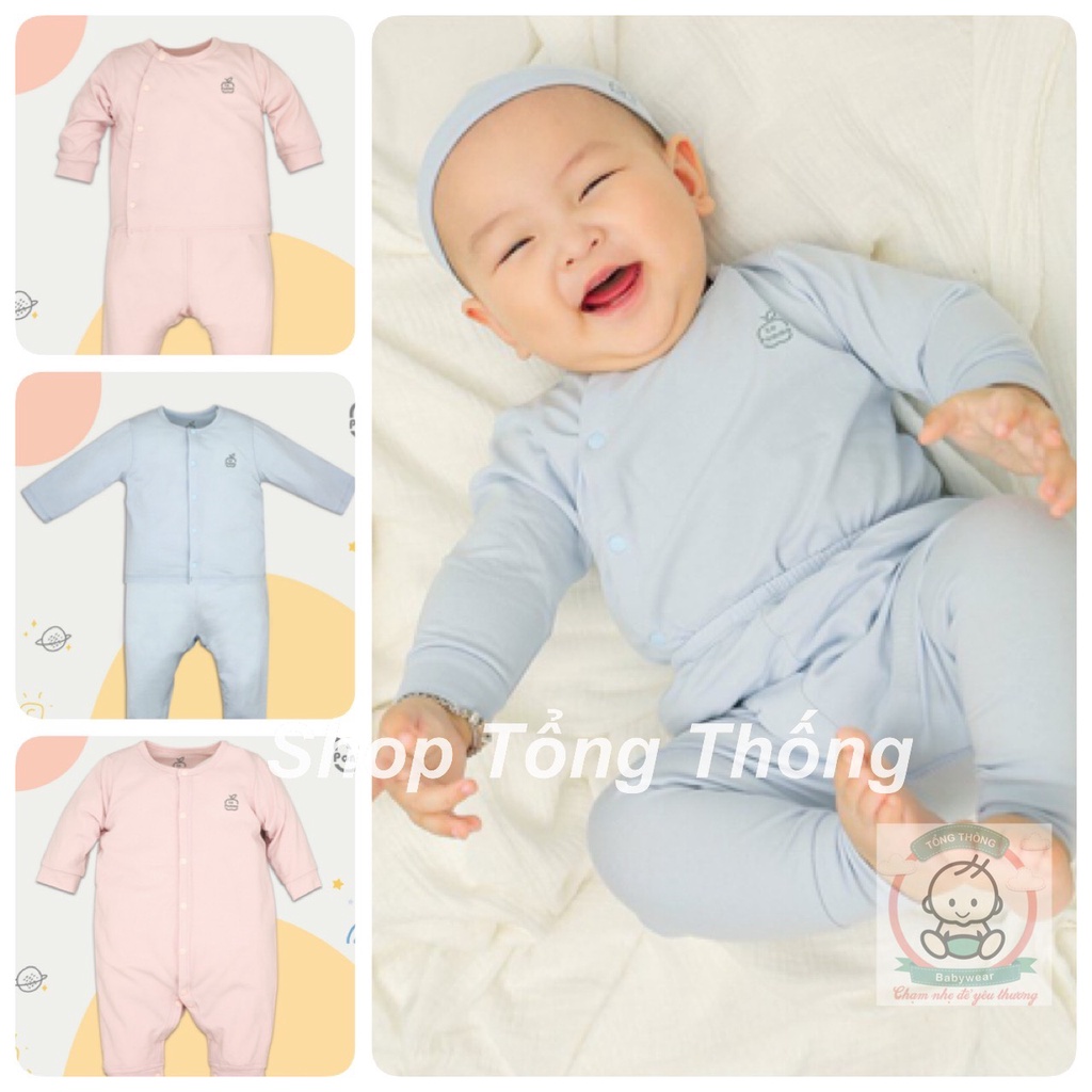 Set combo La Pomme Cotton cài chéo cài giữa body dài tay sơ sinh cao cấp mềm mịn cho bé trai bé gái SLS190 SLD191 JL050