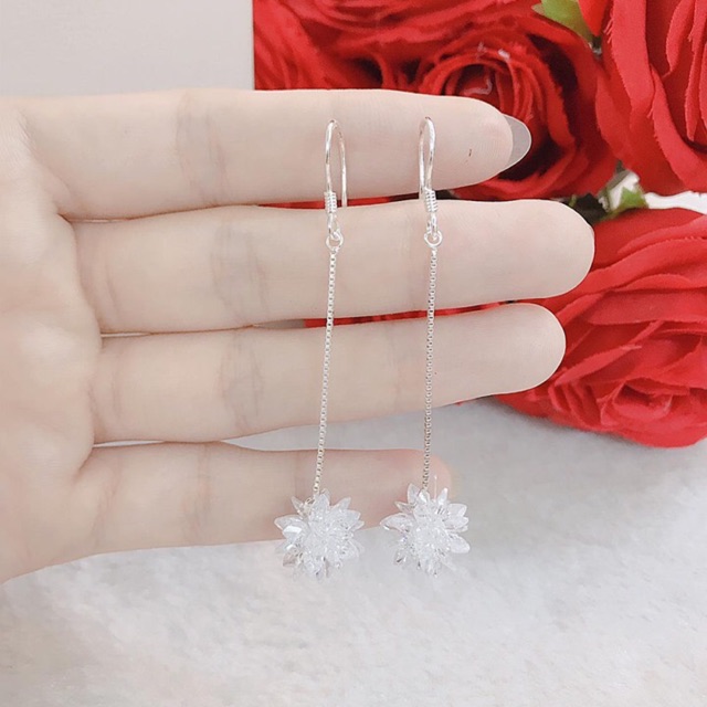 Bông tai treo tua bông tuyết bạc ta