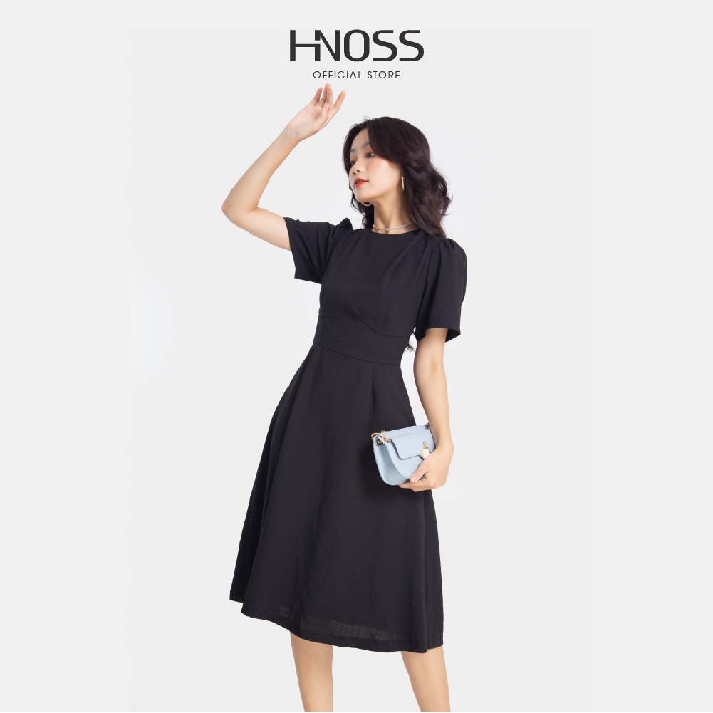 Đầm lửng nữ thời trang HNOSS kiểu tay rút HNDLU031