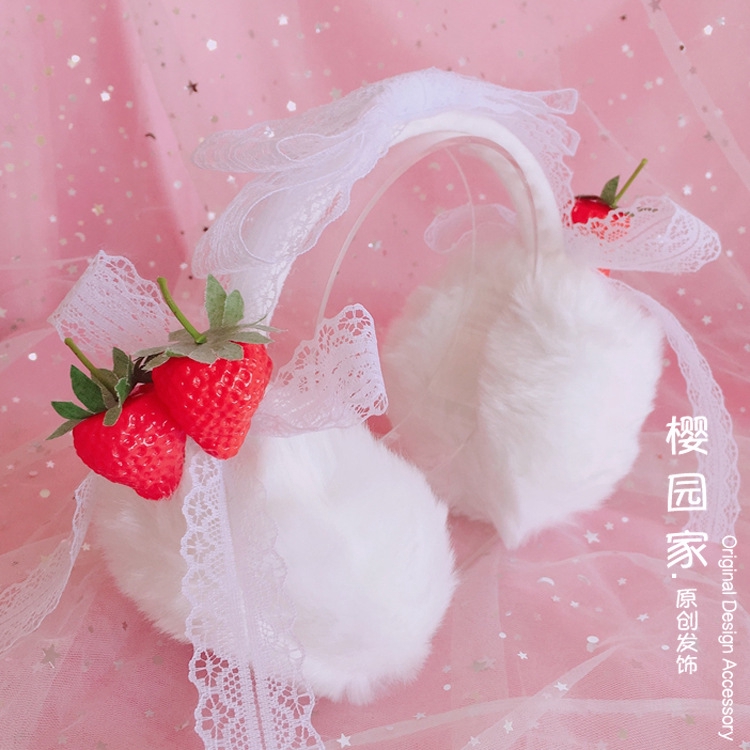 Chụp tai giữ ấm mùa đông hình tai mèo dâu tây dễ thương phong cách Lolita