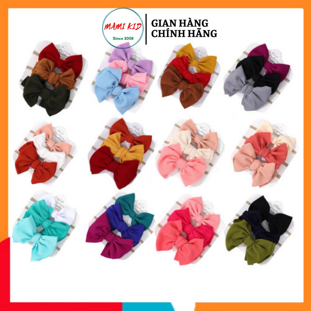 set 3 TURBAN nơ bản to, băng đô, buộc tóc nơ bản to cho bé, chun mềm siêu co giãn, chuẩn phong cách tiểu thu Hàn Quốc