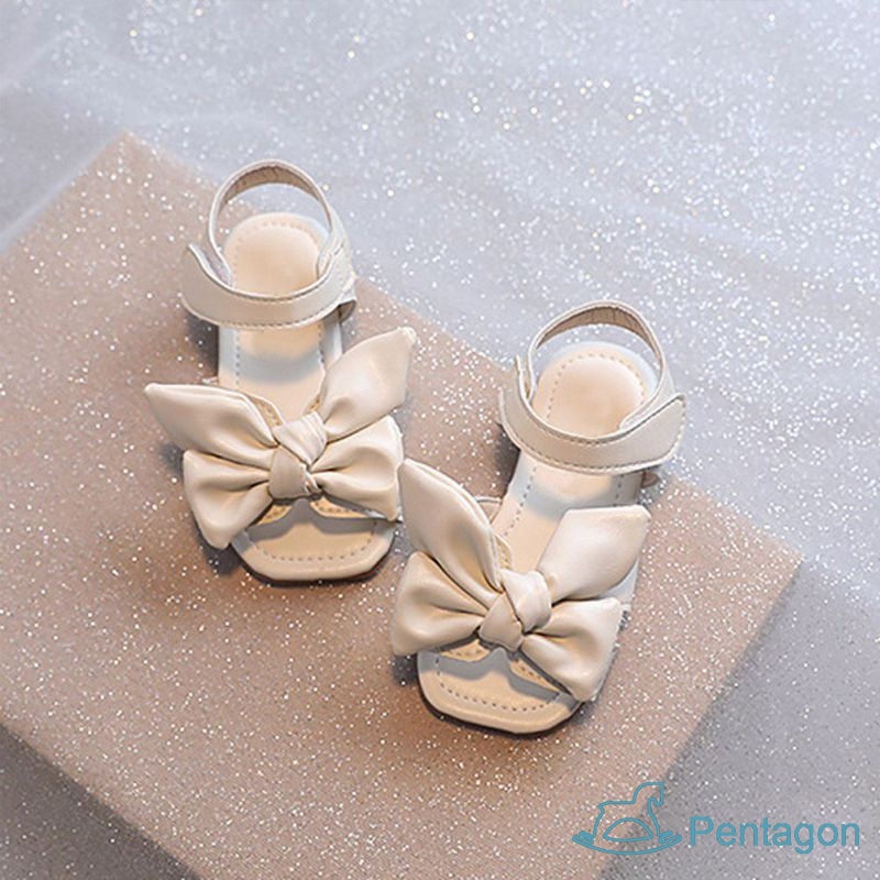 Xăng đan Đế Mềm Chống Trượt Quai Dán Đính Nơ Xinh Xắn Cho Bé Gái