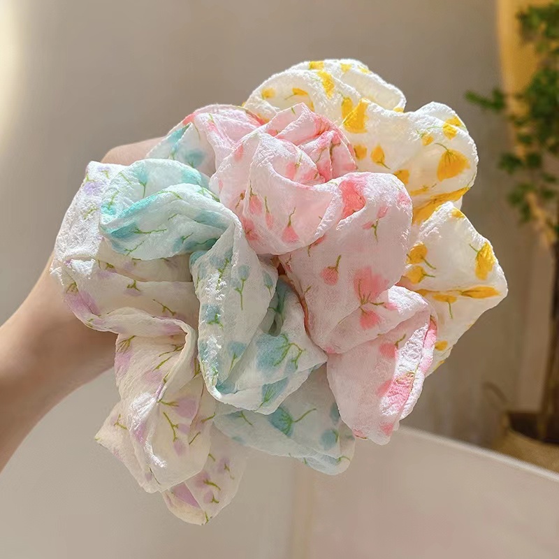 Dây Buộc Tóc Đuôi Ngựa In Họa Tiết Hoa Đơn Giản Phong Cách Hàn Quốc Thời Trang Cho Nữ
