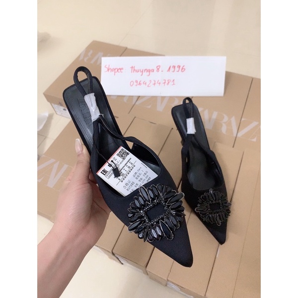 Dép cao gót. Dép sandal zara hoa đá gót 7p . FULLBOX (video thật)