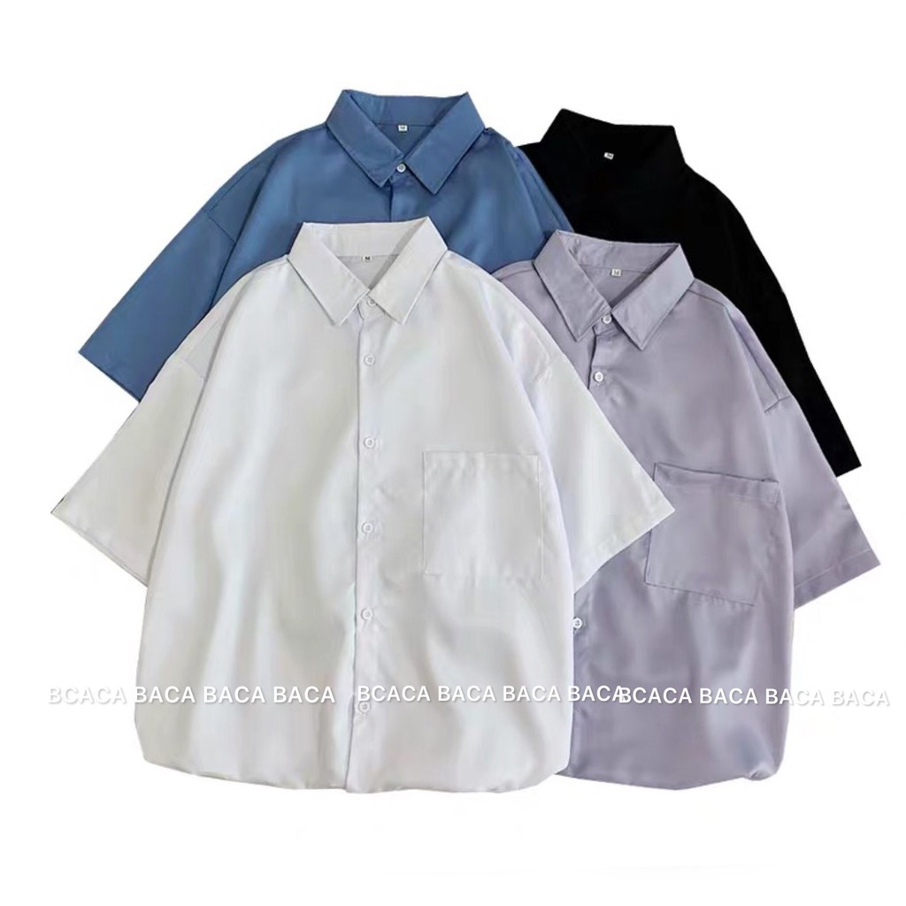 Áo Sơ Mi Tay Lỡ Unisex Thương Hiệu BACA Màu Đen Có Túi Form Rộng Chất Vải Lụa Mềm Mát US021