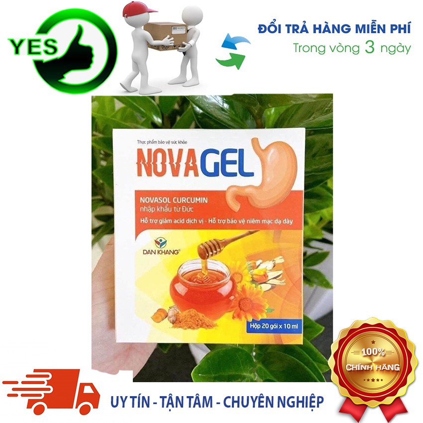 Novagel Novasol Curcumin hộp 20 gói hỗ trợ giảm acid dịch vị, bảo vệ niêm mạc dạ dày, yespharmacy