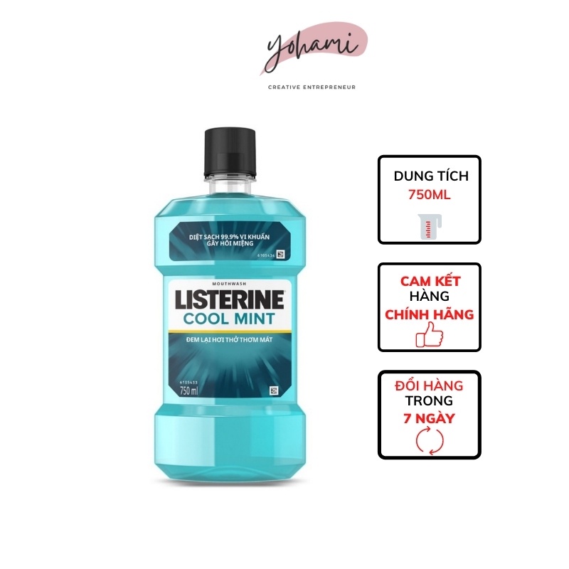 Nước Súc Miệng Bạc Hà Trắng Răng Listerine 750ML Ngừa Sâu Răng Kháng Sát Khuẩn Làm Sạch Mảng Bám Chống Hôi Miệng