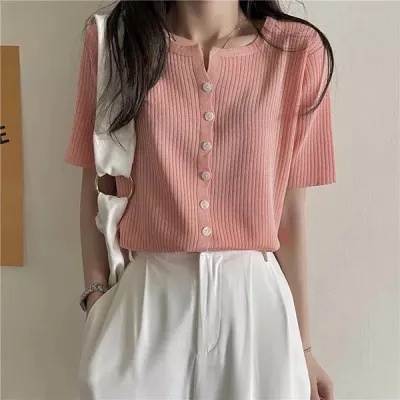 Áo Dệt Kim Tay Ngắn Phong Cách Hàn Quốc Thời Trang Mùa Hè Cho Nữ