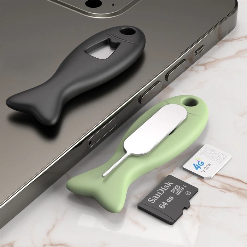 Hình dạng con cá đầy màu sắc Chống thất lạc Pin / Thẻ điện thoại di động Gỡ bỏ Pin Thẻ SIM Túi lưu trữ Chìa khóa