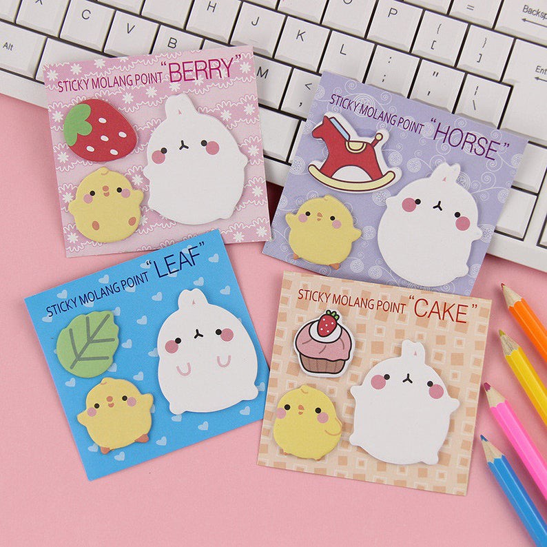 Giấy note cute có keo dán hình Molang đáng yêu kèm sticker - 3 chi tiết BMBooks