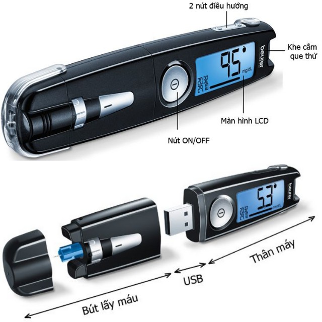 [NK Đức] Máy đo đường huyết Beurer GL50 tích hợp máy đo+kim lấy máu+ USB cài đặt, model hiện đại nhất