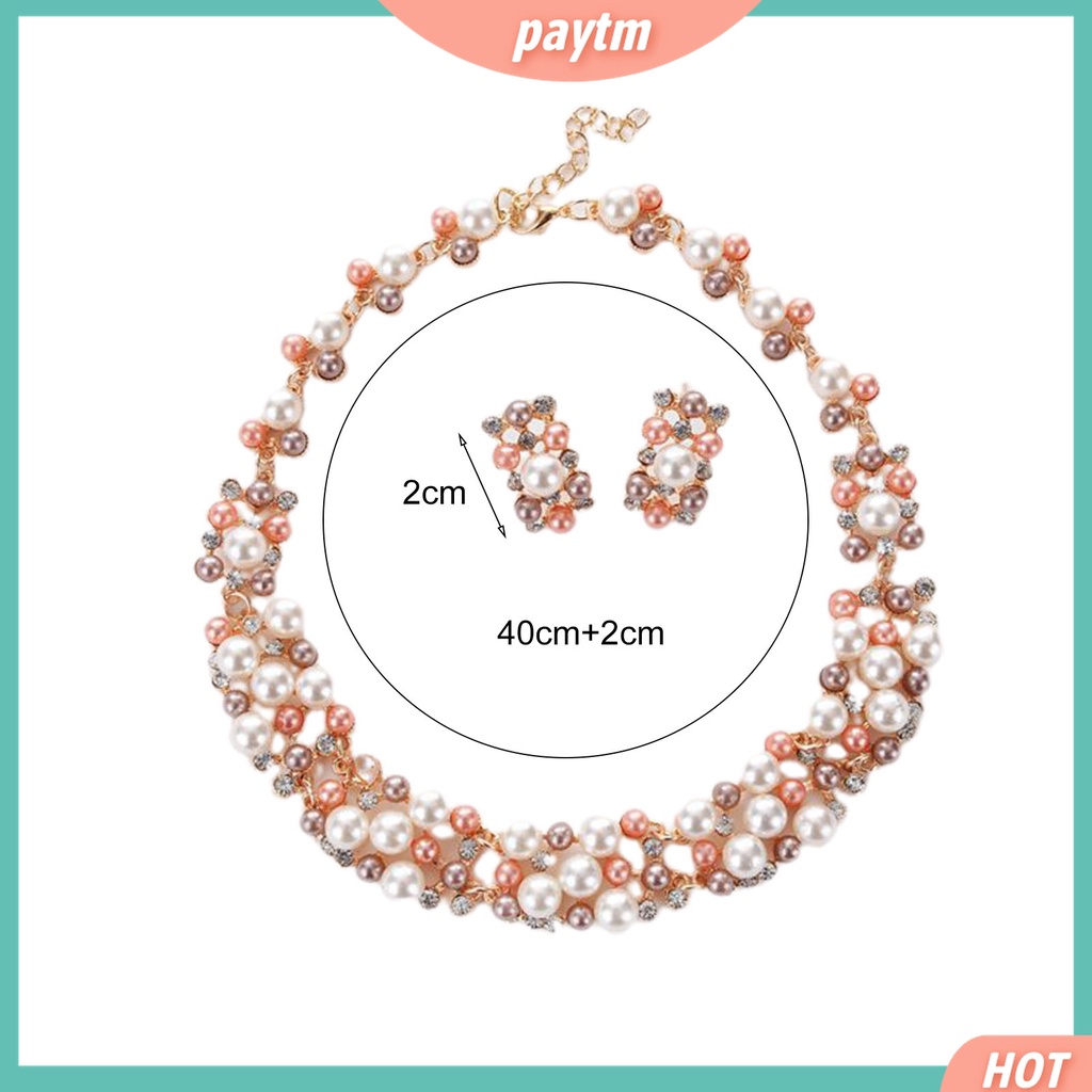 Bộ 2 Vòng cổ + Bông Tai Đính Ngọc Trai Giả Nhiều Màu Sắc Sang Trọng
