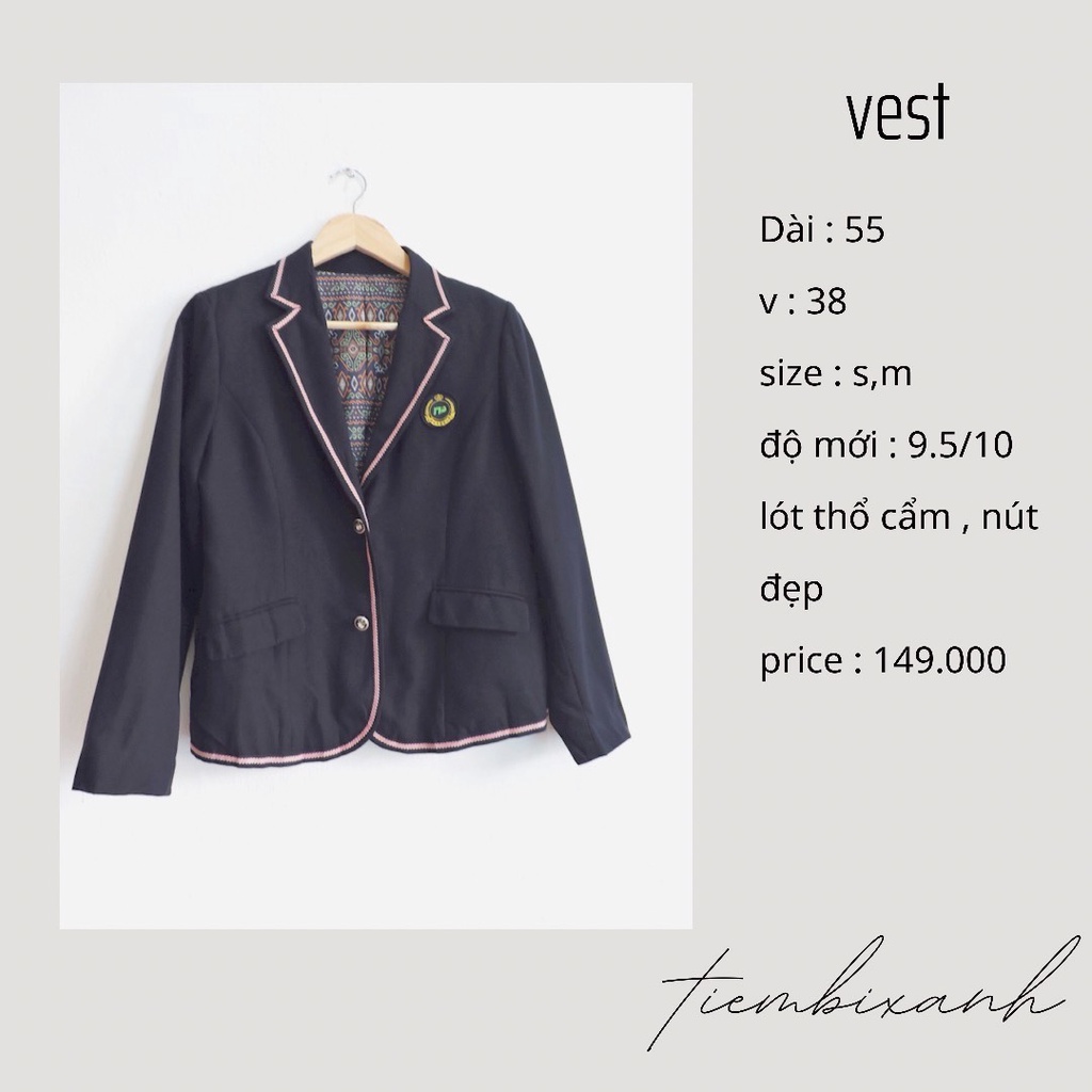 2hand- áo Vest đồng phục trường lót thổ cẩm nút đẹp - AV23 - tiembixanh