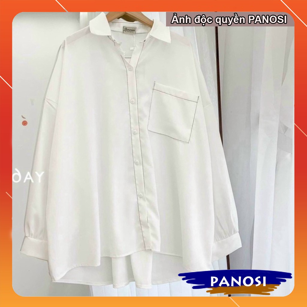 Áo sơ mi trắng áo kiểu nữ dài tay chỉ nổi phong cách hàn quốc form rộng PANOSI - MÃ A395