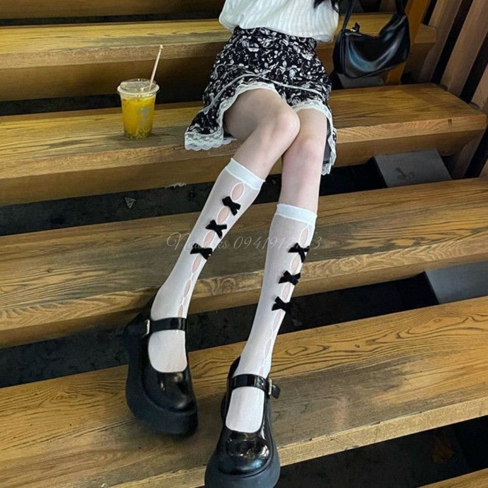 Tất, vớ bắp chân ren lưới đính nơ dọc phong cách lolita, thoáng mát, cá tính, cosplay Gợi Cảm Cho Nữ Noisocks