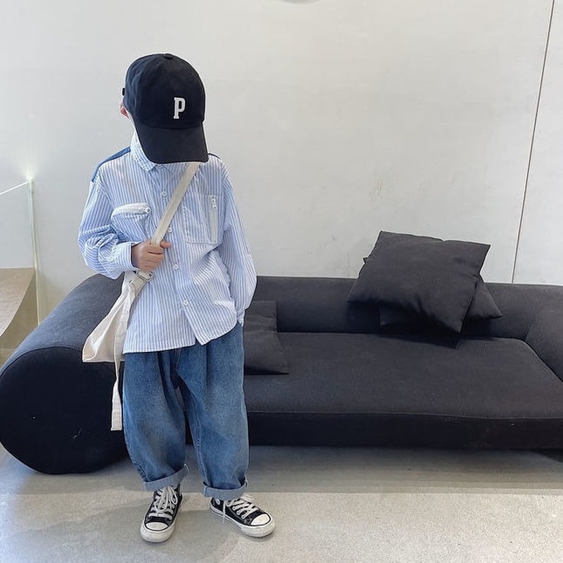 Áo Sơ Mi Cotton Dài Tay Kẻ Sọc Thời Trang Xuân Thu Hàn Quốc Mới Cho Bé Trai