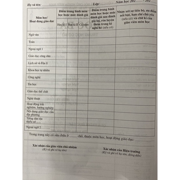 Học Bạ Trung Học Cơ Sở