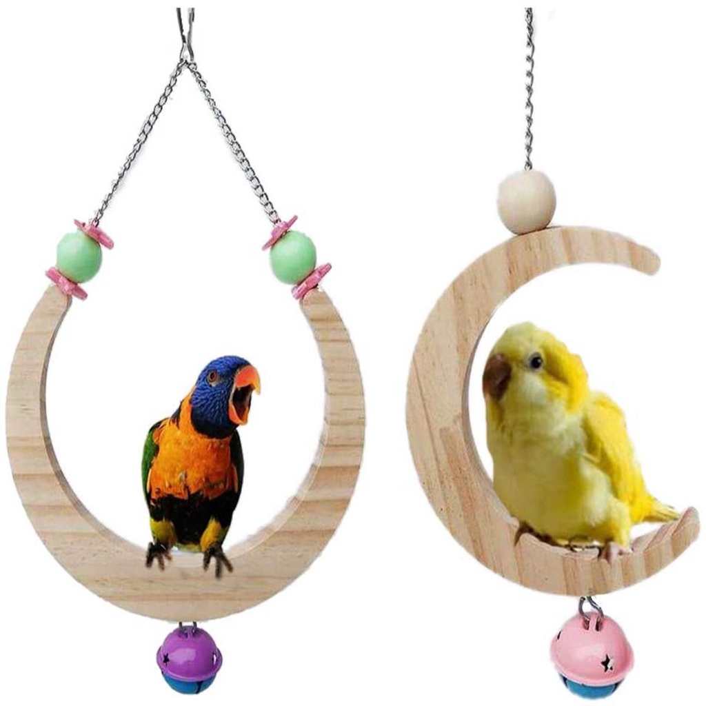 Giá Đỡ Bằng Gỗ Tự Nhiên Hình Mặt Trăng Cho Vẹt Cưng