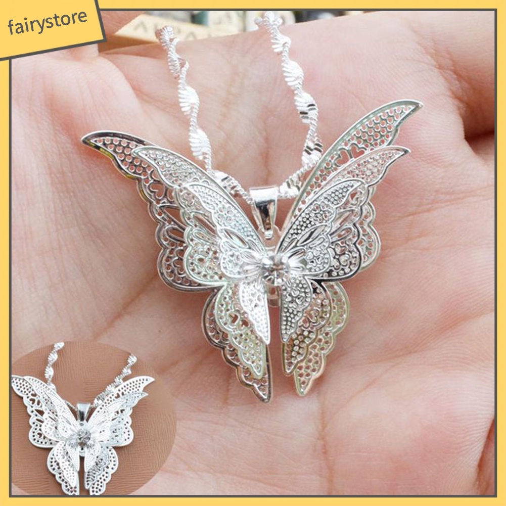 Dây Chuyền Xi Bạc 3 Lớp Mặt Hình Bướm Cho Nữ