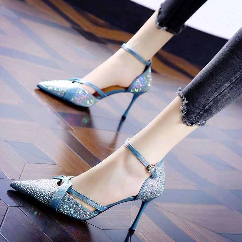 Giày Cao Gót 8Cm Mũi Nhọn Đính Đá Thời Trang Cho Nữ
