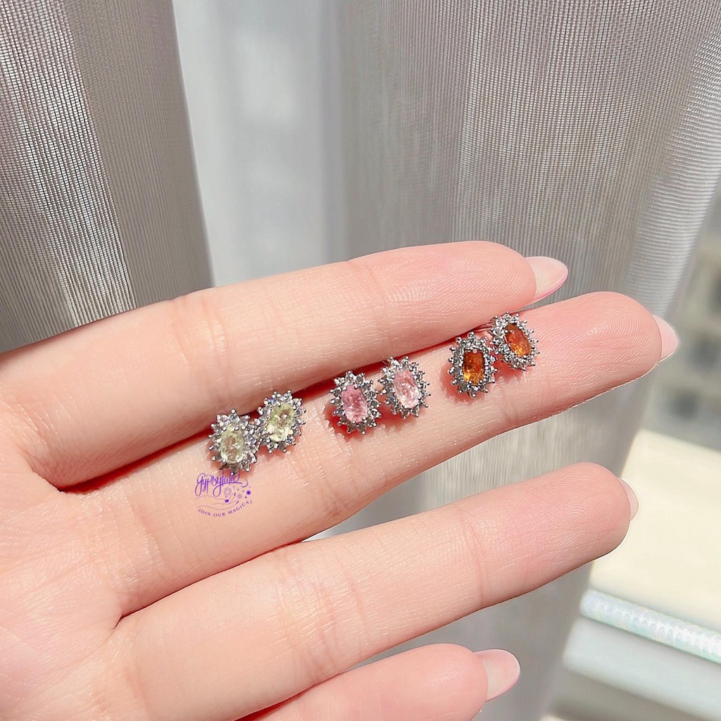 Bông Tai Twinkling Đá Tourmaline Thiên Nhiên Màu Hồng Tài Lộc Sức Khoẻ SP005071 Gypsy.lala