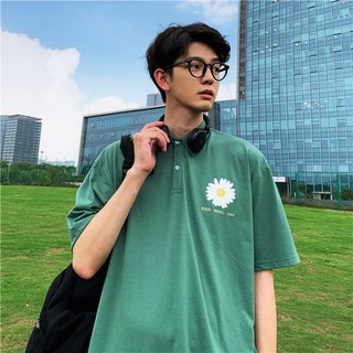 Áo thun cổ polo tay ngắn in hình hoa cúc phong cách Hàn Quốc cho nam