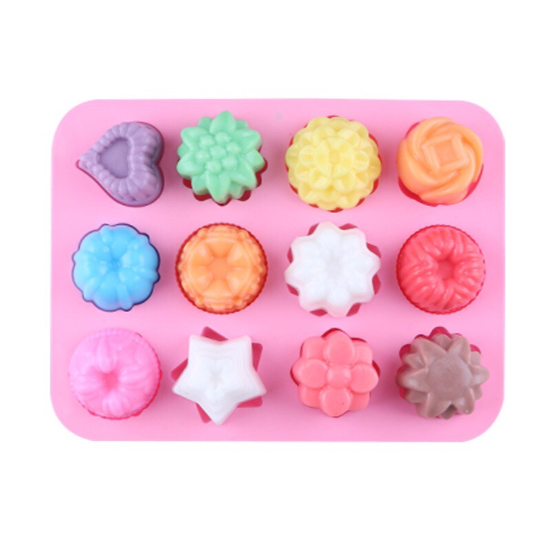 Khuôn Silicon 4D Đổ Socola/Thạch/Đá/Kẹochipchip/Pudding Hình 12 Hoa