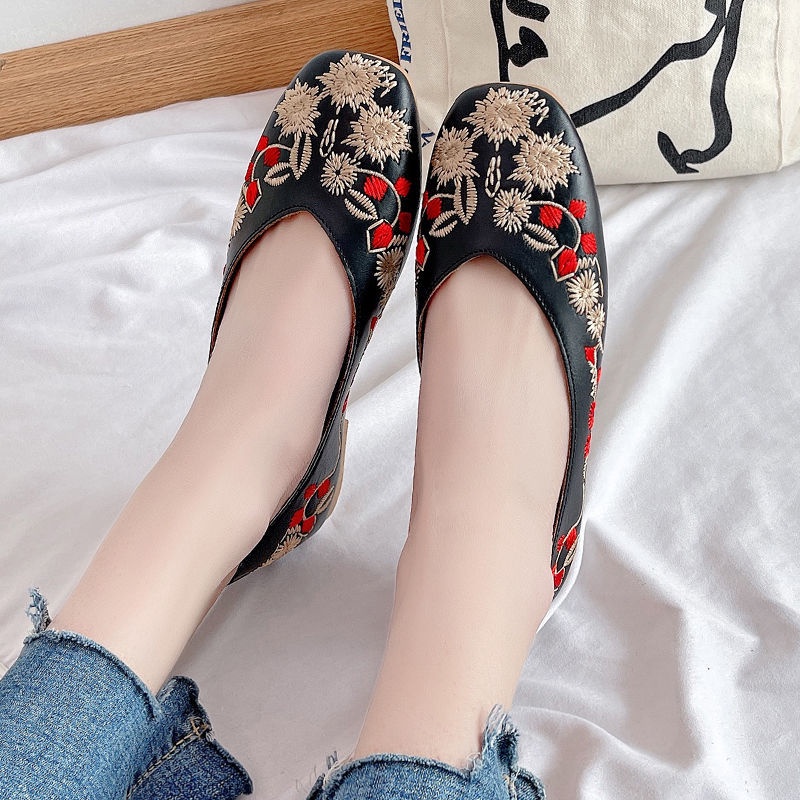 Oeteo Giày Búp Bê Đế Bằng Phong Cách Retro Cho Nữ