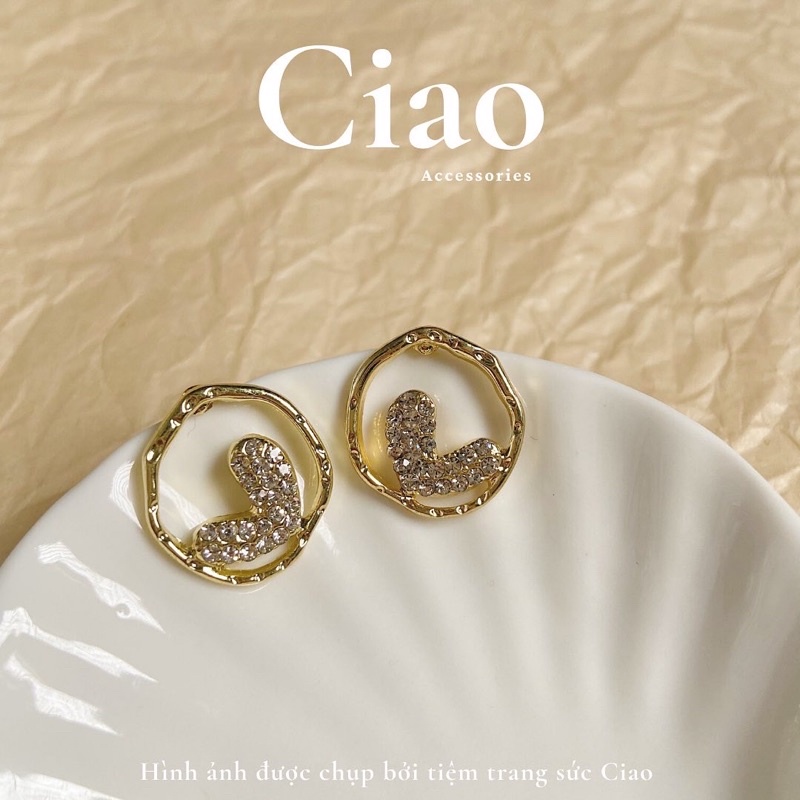 [HOẢ TỐC 1H] Khuyên tai/ Bông tai mạ bạc S925 thiết kế bản tròn hình tim Heart Circle Ciao