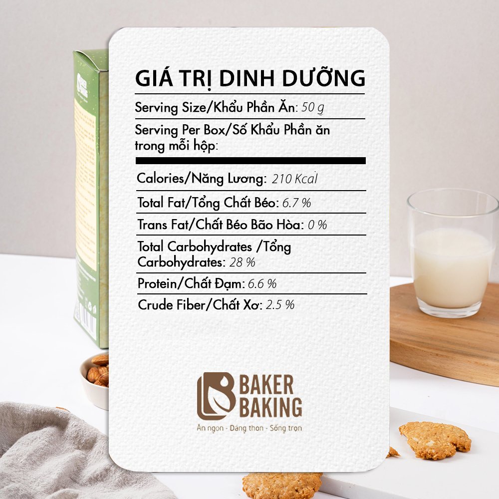 Bánh quy hạnh nhân vị dừa không đường hỗ trợ ăn kiêng Baker Baking 100500g
