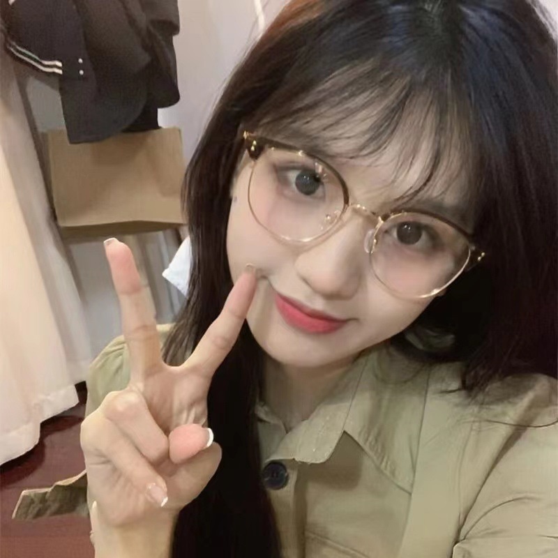 Mắt Kính Nửa Gọng Kim Loại Màu Nâu TR90 Chống Ánh Sáng Xanh