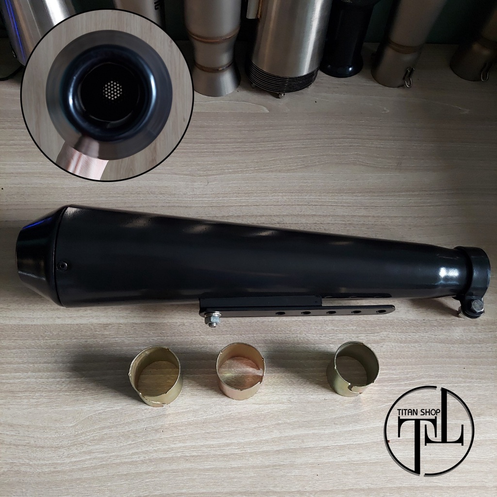 Pô Cafe Racer Màu Đen - Pô Chùy - Ruột Thủy Tinh - Có Vách Ngăn Cản Khí Tạo Âm Thanh Trầm Ấm