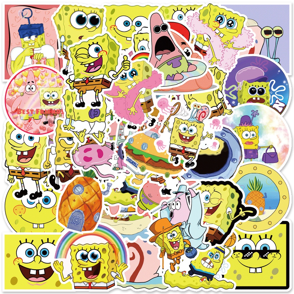 Bộ 50/25/10 Miếng Dán Chống Thấm Nước Hình Spongebob Trang Trí Điện Thoại Ván Trượt/Guitar