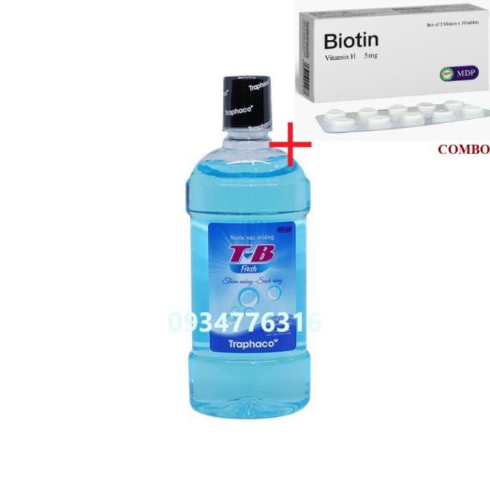 Combo Biotin 5mg+ ✅ Nước súc miệng T-B Fresh Traphaco 500ml
