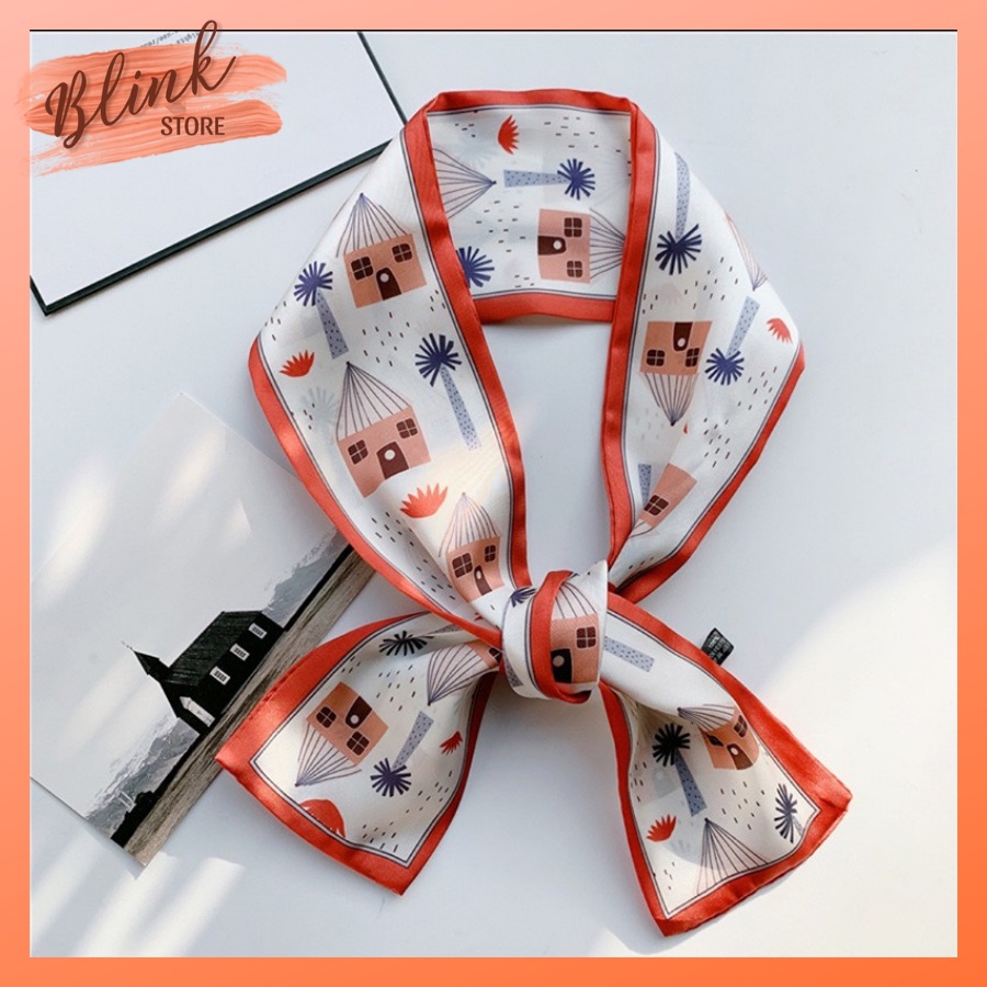 Khăn lụa dài cao cấp size 90x10cm màu sắc thời trang, thắt nơ công sở họa tiết trẻ trung nhã nhặn sang trọng