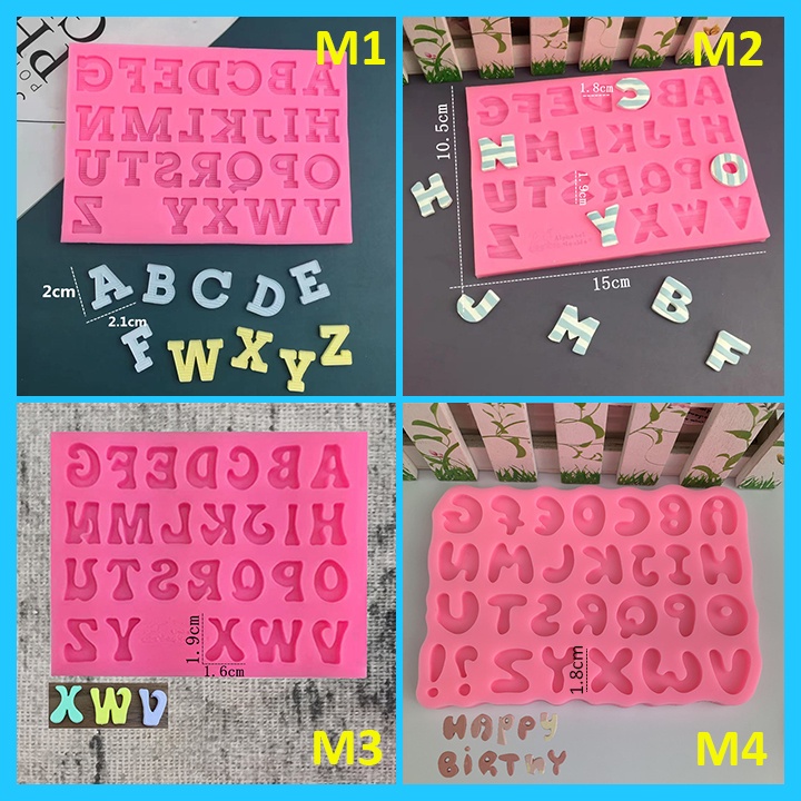 Khuôn silicon chữ cái chữ số làm socola, rau câu, fondand trang trí bánh BSI