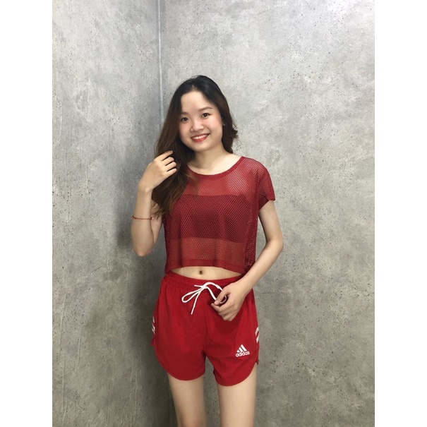 ÁO CROPTOP LƯỚI CÓ TAY MẶC NGOÀI TẬP GYM, YOGA NỮ