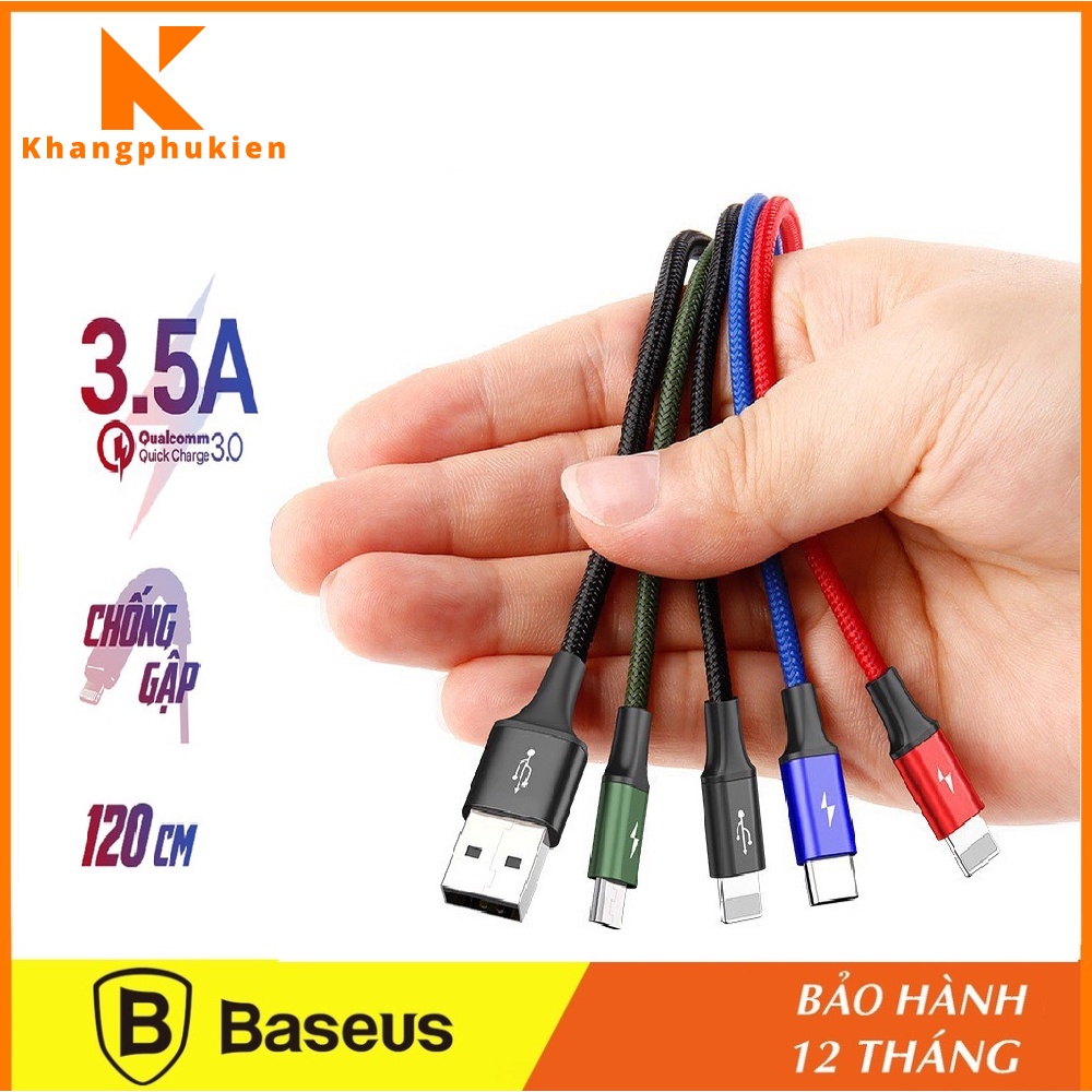 Dây sạc đa năng Baseus 4 đầu / 3,5A ( 2 đầu phone 1 Micro 1 Type C)-dây sạc dành cho sạc Phone/SS/...- BH 12 tháng