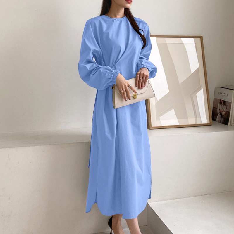 Đầm maxi Zanzea tay phồng cổ tròn thời trang dành cho nữ