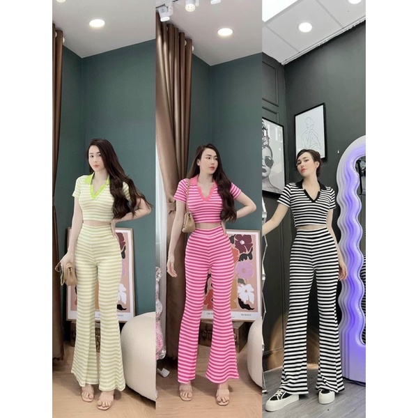 Sét Sọc TK áo tay ngắn quần dài ống loa siêu hot ( tôn dáng siêu xinh) Chất xịn