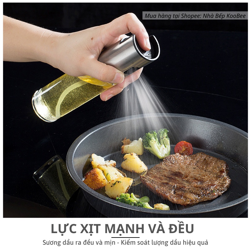 Bình xịt dầu ăn dạng phun sương nắp inox cao cấp dung tích 100ml - Phụ kiện nồi chiên không dầu KooBee (NB09)