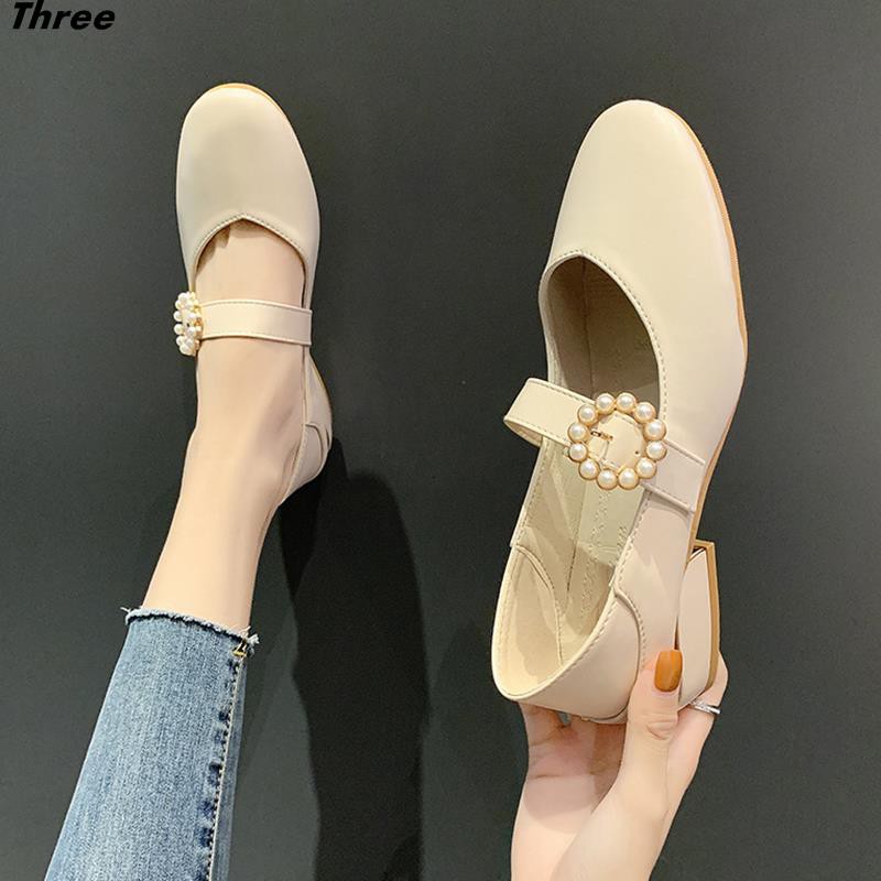 Women's shoes, high heels Mary Jane single shoes women's thick heel square toe buckle retro evening small leather shoes