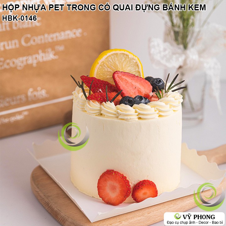 HỘP NHỰA PET TRONG SUỐT ĐỰNG BÁNH KEM BÁNH SINH NHẬT CÓ QUAI XÁCH KÈM ĐẾ HỘP PHONG CÁCH ÂU HÀN HBK-0146