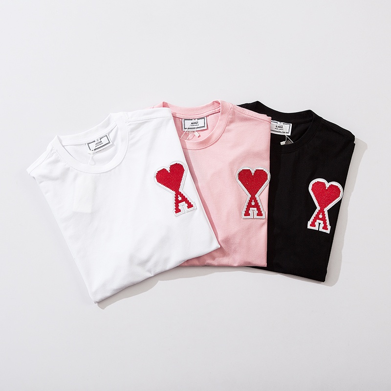 Áo thun tay ngắn thêu chữ AMI phong cách thời trang dành cho nam và nữ