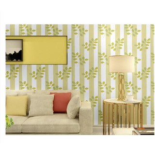 Decal giấy dán tường khổ 45cm - lá xanh nền sọc
