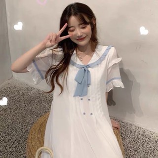 [ ORDER TAOBAO ] váy trắng viền xanh