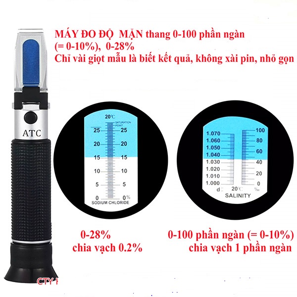 Máy đo độ mặn - Khúc xạ kế đo độ mặn 0 -10%, 0-28%